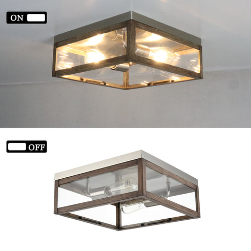 Monviso Rustic Farmhouse Flush Mount Ceiling Light Brush Nickel / Bronze 2-Lights